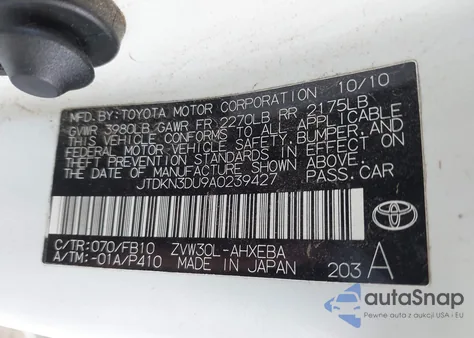 2010 Toyota Prius I/Ii/Iii/Iv/V from USA, damaged, VIN JTDKN3DU9A0239427